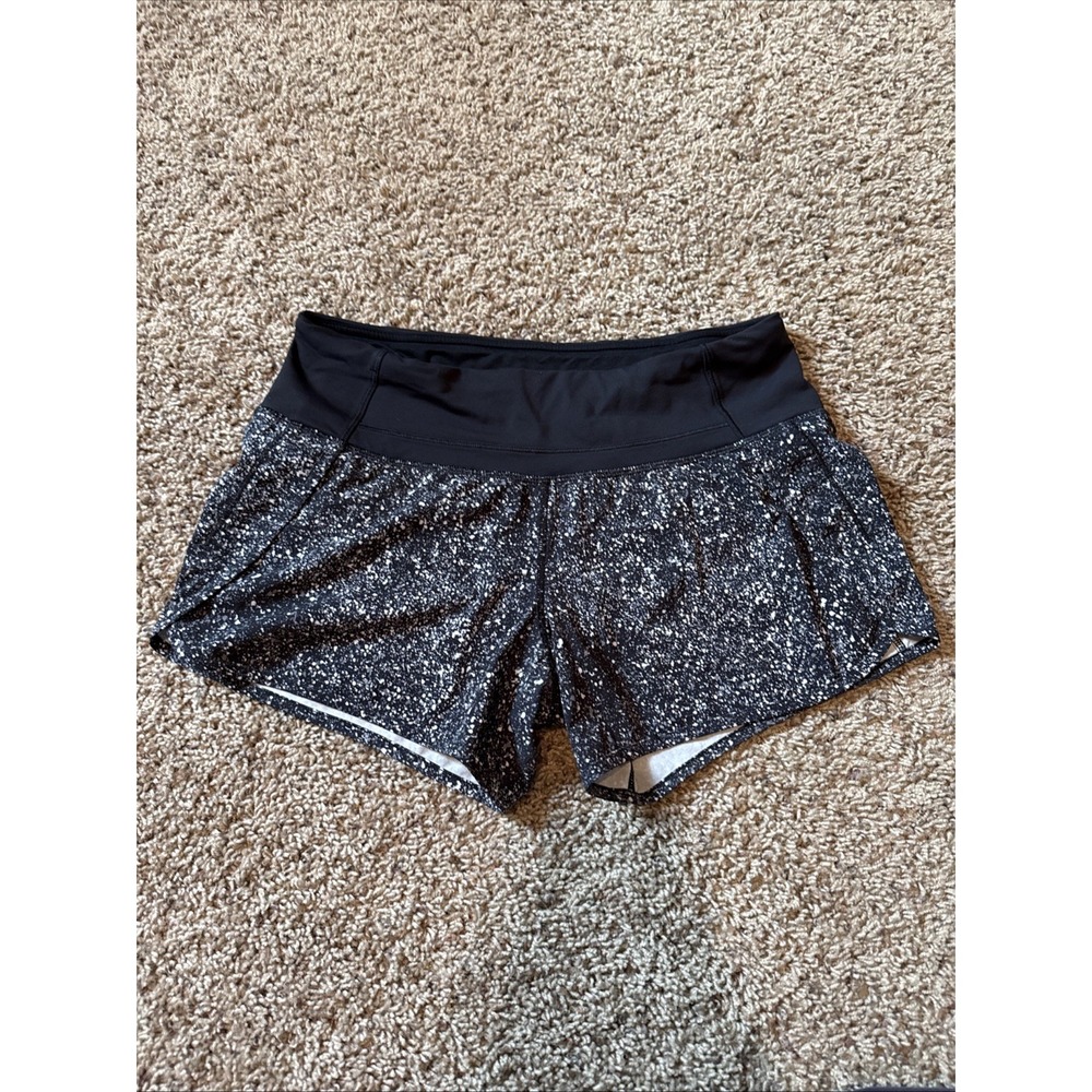 Lululemon Run Times Shorts Black & White Speckled Print Size 4 Athleisure